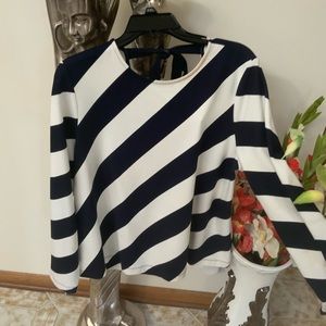 Ann Taylor Diagonal Stripe Tie Back Top